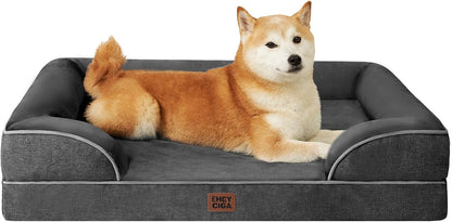 Orthopedic Extra Large Dog Bed, Waterproof Washable XL Pet Bed 44" | Non-Slip Bottom and Egg-Crate Polyurethane Foam Big Dog Couch Bed with Washable Removable Cover, Grey
