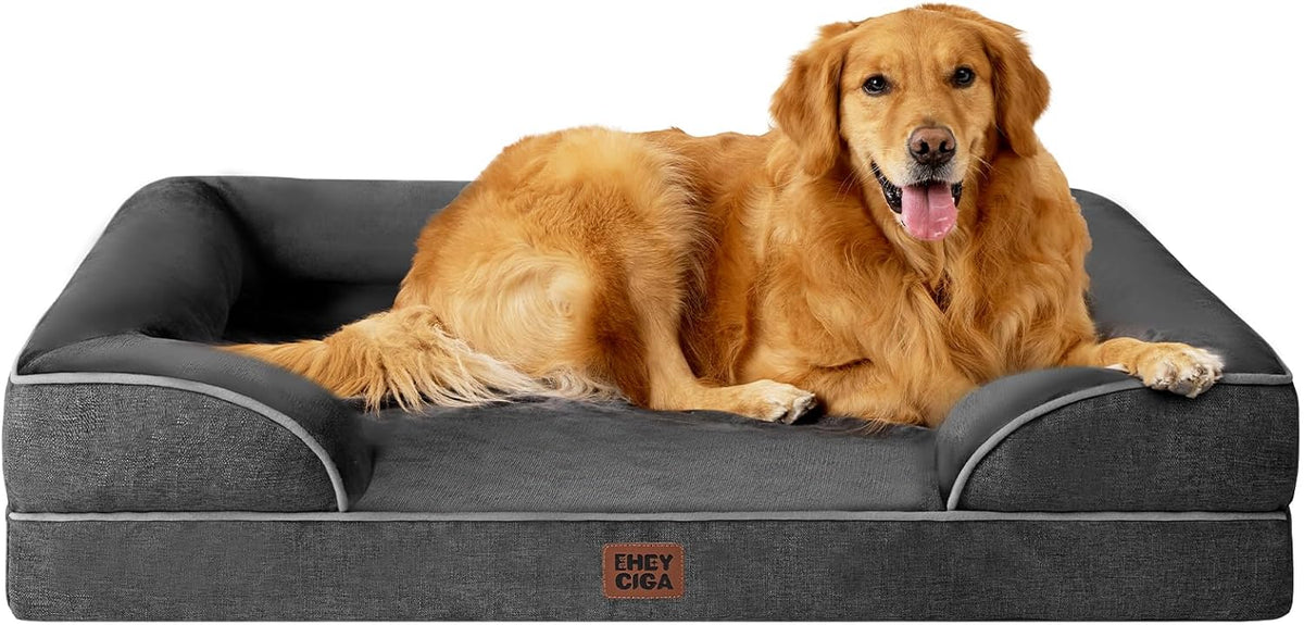 Orthopedic Extra Large Dog Bed, Waterproof Washable XL Pet Bed 44" | Non-Slip Bottom and Egg-Crate Polyurethane Foam Big Dog Couch Bed with Washable Removable Cover, Grey
