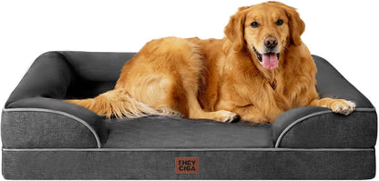 Orthopedic Extra Large Dog Bed, Waterproof Washable XL Pet Bed 44" | Non-Slip Bottom and Egg-Crate Polyurethane Foam Big Dog Couch Bed with Washable Removable Cover, Grey