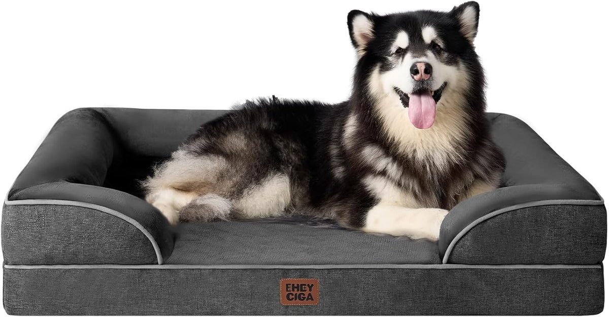 Orthopedic Extra Large Dog Bed, Waterproof Washable XL Pet Bed 44" | Non-Slip Bottom and Egg-Crate Polyurethane Foam Big Dog Couch Bed with Washable Removable Cover, Grey