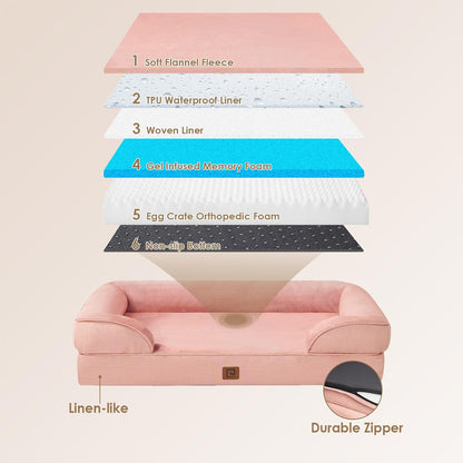 Orthopedic Extra Large Dog Bed, Waterproof Washable XL Pet Bed 44" | Non-Slip Bottom and Egg-Crate Polyurethane Foam Big Dog Couch Bed with Washable Removable Cover, Grey