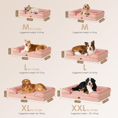 Orthopedic Extra Large Dog Bed, Waterproof Washable XL Pet Bed 44" | Non-Slip Bottom and Egg-Crate Polyurethane Foam Big Dog Couch Bed with Washable Removable Cover, Grey