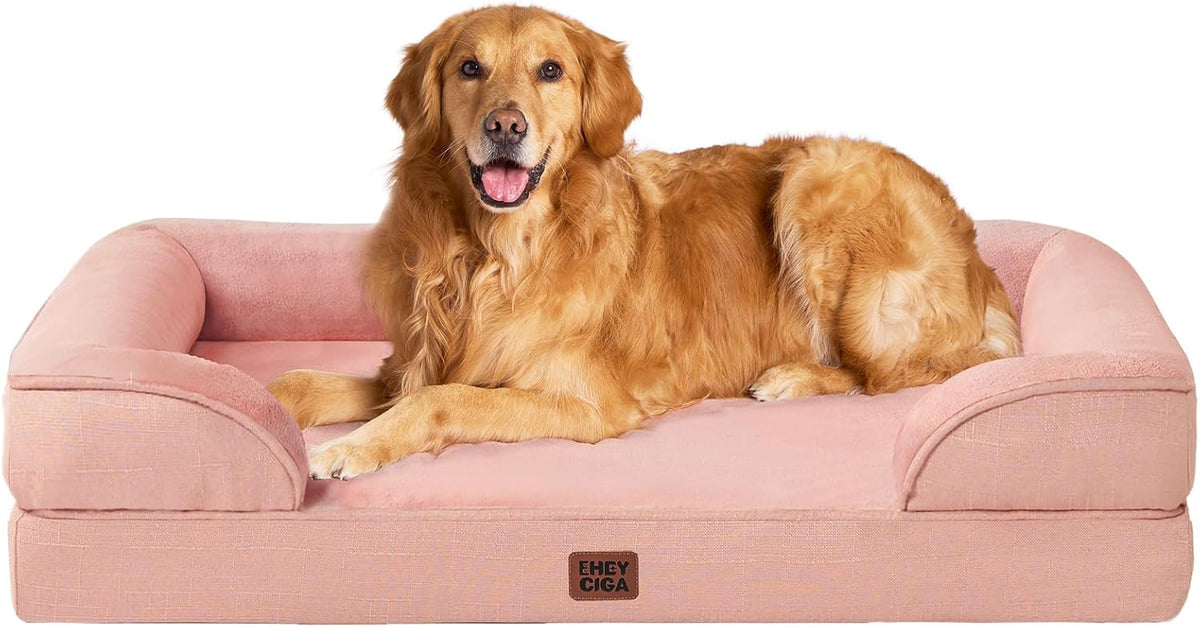 Orthopedic Extra Large Dog Bed, Waterproof Washable XL Pet Bed 44" | Non-Slip Bottom and Egg-Crate Polyurethane Foam Big Dog Couch Bed with Washable Removable Cover, Grey