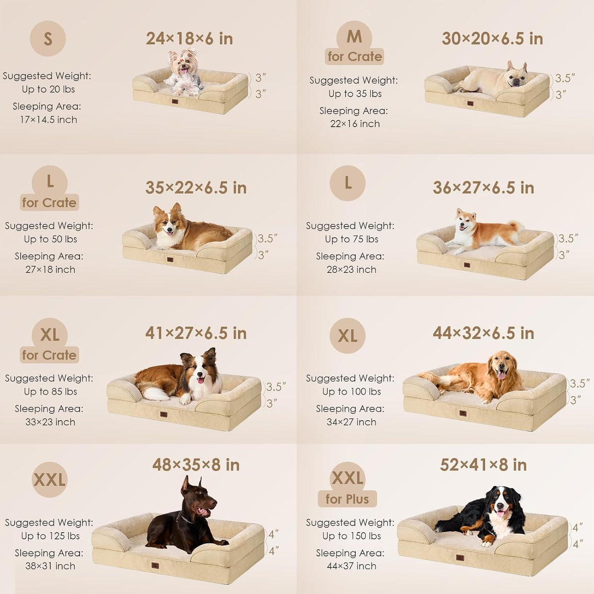 Orthopedic Extra Large Dog Bed, Waterproof Washable XL Pet Bed 44" | Non-Slip Bottom and Egg-Crate Polyurethane Foam Big Dog Couch Bed with Washable Removable Cover, Grey