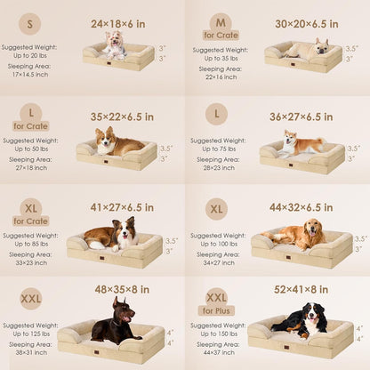 Orthopedic Extra Large Dog Bed, Waterproof Washable XL Pet Bed 44" | Non-Slip Bottom and Egg-Crate Polyurethane Foam Big Dog Couch Bed with Washable Removable Cover, Grey