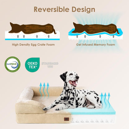 Orthopedic Extra Large Dog Bed, Waterproof Washable XL Pet Bed 44" | Non-Slip Bottom and Egg-Crate Polyurethane Foam Big Dog Couch Bed with Washable Removable Cover, Grey
