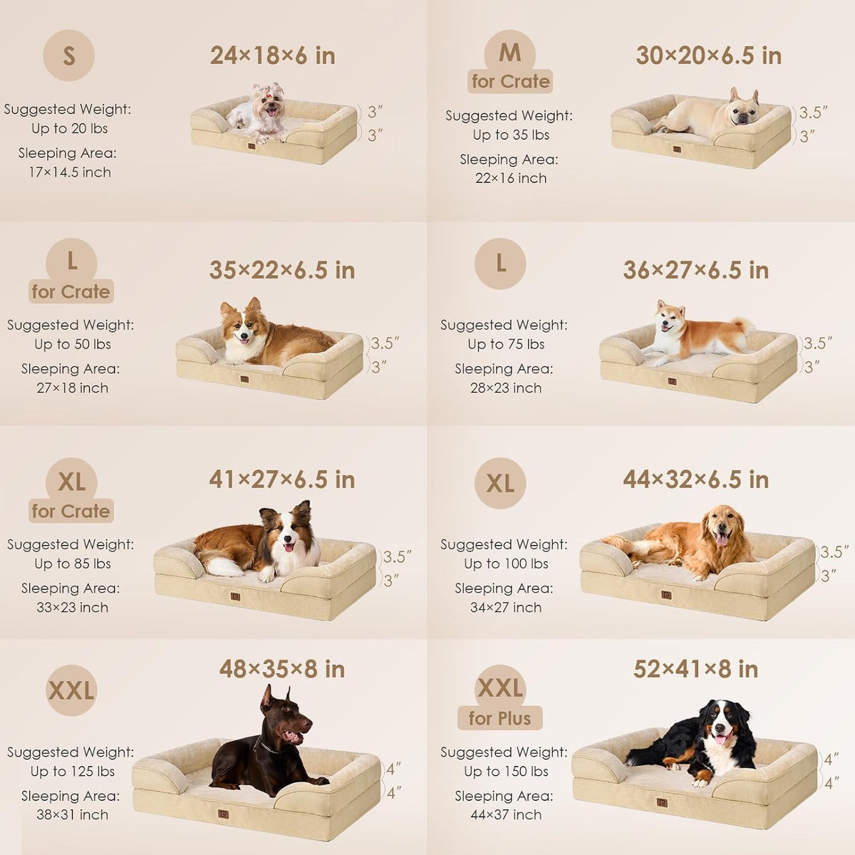 Orthopedic Extra Large Dog Bed, Waterproof Washable XL Pet Bed 44" | Non-Slip Bottom and Egg-Crate Polyurethane Foam Big Dog Couch Bed with Washable Removable Cover, Grey