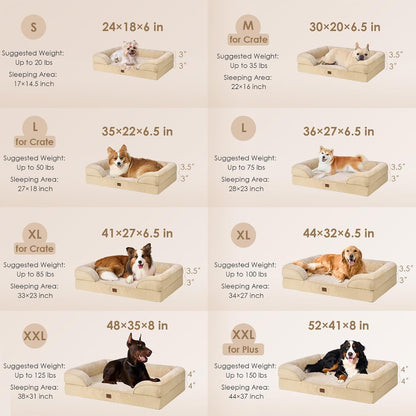 Orthopedic Extra Large Dog Bed, Waterproof Washable XL Pet Bed 44" | Non-Slip Bottom and Egg-Crate Polyurethane Foam Big Dog Couch Bed with Washable Removable Cover, Grey