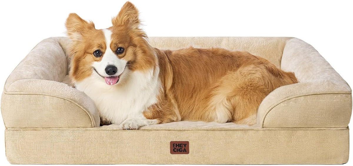 Orthopedic Extra Large Dog Bed, Waterproof Washable XL Pet Bed 44" | Non-Slip Bottom and Egg-Crate Polyurethane Foam Big Dog Couch Bed with Washable Removable Cover, Grey