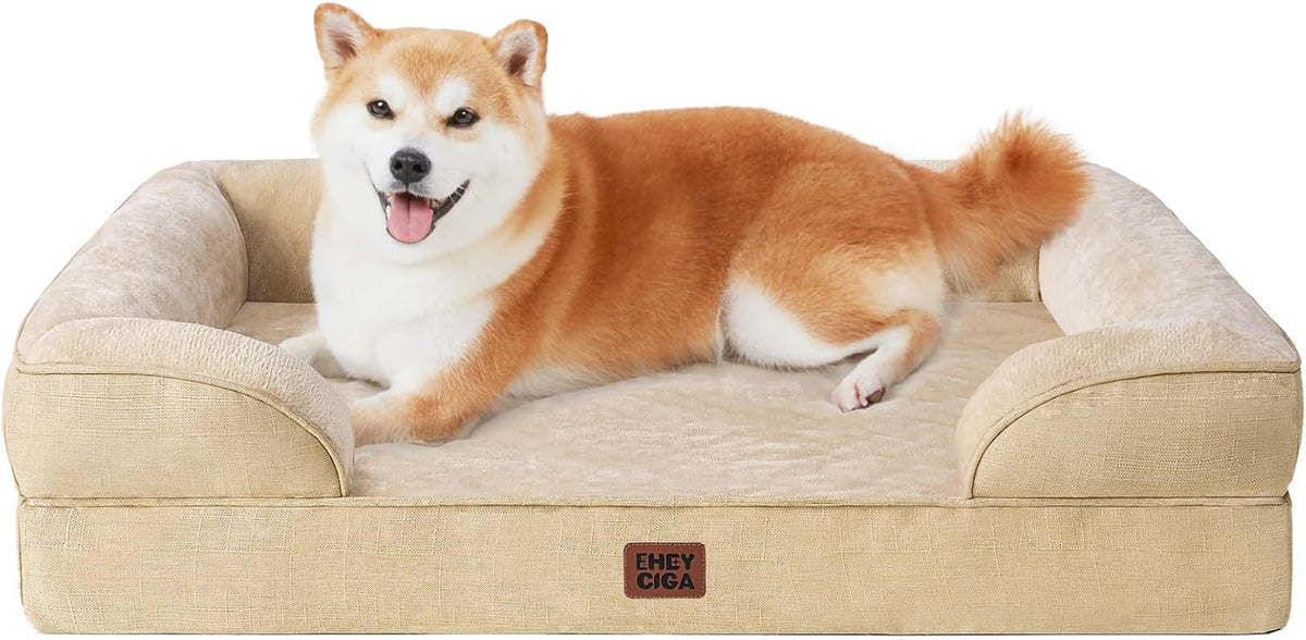 Orthopedic Extra Large Dog Bed, Waterproof Washable XL Pet Bed 44" | Non-Slip Bottom and Egg-Crate Polyurethane Foam Big Dog Couch Bed with Washable Removable Cover, Grey