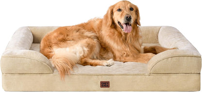 Orthopedic Extra Large Dog Bed, Waterproof Washable XL Pet Bed 44" | Non-Slip Bottom and Egg-Crate Polyurethane Foam Big Dog Couch Bed with Washable Removable Cover, Grey