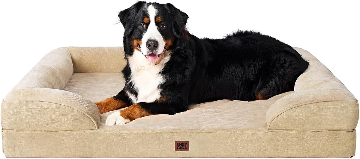 Orthopedic Extra Large Dog Bed, Waterproof Washable XL Pet Bed 44" | Non-Slip Bottom and Egg-Crate Polyurethane Foam Big Dog Couch Bed with Washable Removable Cover, Grey