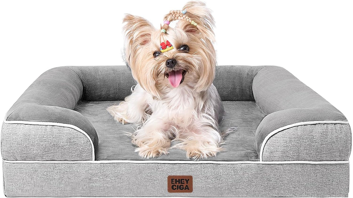 Orthopedic Extra Large Dog Bed, Waterproof Washable XL Pet Bed 44" | Non-Slip Bottom and Egg-Crate Polyurethane Foam Big Dog Couch Bed with Washable Removable Cover, Grey