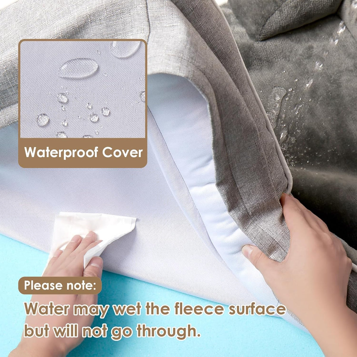 Orthopedic Extra Large Dog Bed, Waterproof Washable XL Pet Bed 44" | Non-Slip Bottom and Egg-Crate Polyurethane Foam Big Dog Couch Bed with Washable Removable Cover, Grey