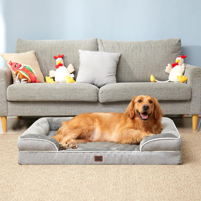 Orthopedic Extra Large Dog Bed, Waterproof Washable XL Pet Bed 44" | Non-Slip Bottom and Egg-Crate Polyurethane Foam Big Dog Couch Bed with Washable Removable Cover, Grey