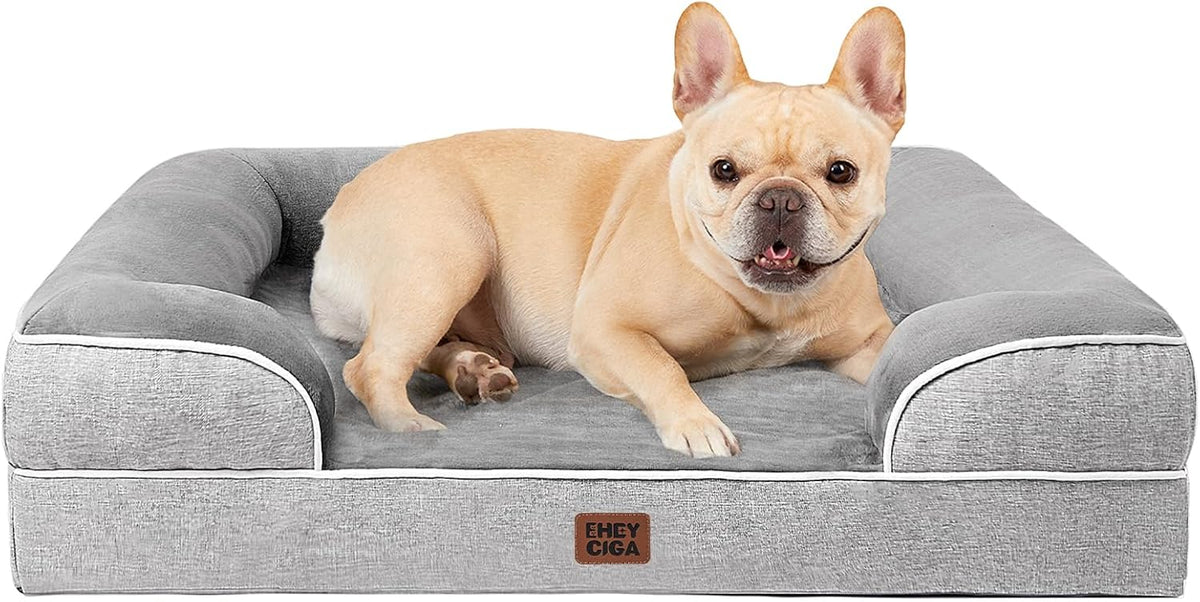 Orthopedic Extra Large Dog Bed, Waterproof Washable XL Pet Bed 44" | Non-Slip Bottom and Egg-Crate Polyurethane Foam Big Dog Couch Bed with Washable Removable Cover, Grey