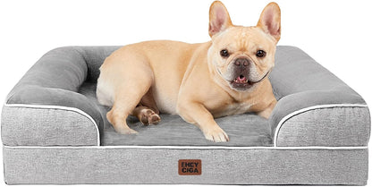 Orthopedic Extra Large Dog Bed, Waterproof Washable XL Pet Bed 44" | Non-Slip Bottom and Egg-Crate Polyurethane Foam Big Dog Couch Bed with Washable Removable Cover, Grey