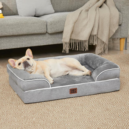 Orthopedic Extra Large Dog Bed, Waterproof Washable XL Pet Bed 44" | Non-Slip Bottom and Egg-Crate Polyurethane Foam Big Dog Couch Bed with Washable Removable Cover, Grey