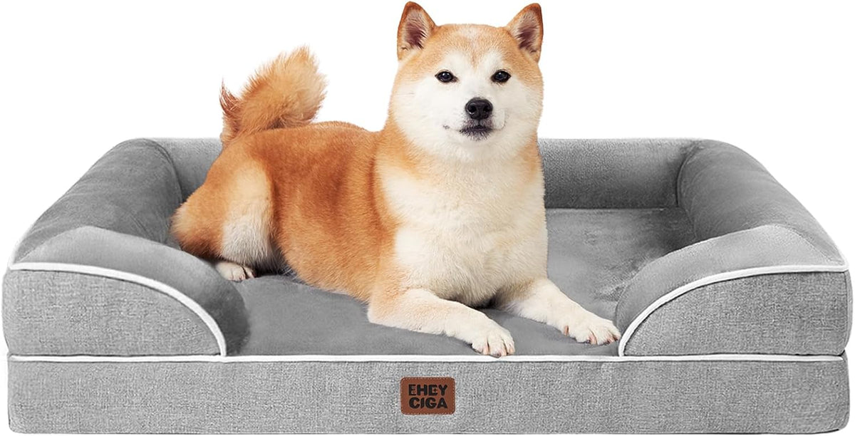 Orthopedic Extra Large Dog Bed, Waterproof Washable XL Pet Bed 44" | Non-Slip Bottom and Egg-Crate Polyurethane Foam Big Dog Couch Bed with Washable Removable Cover, Grey