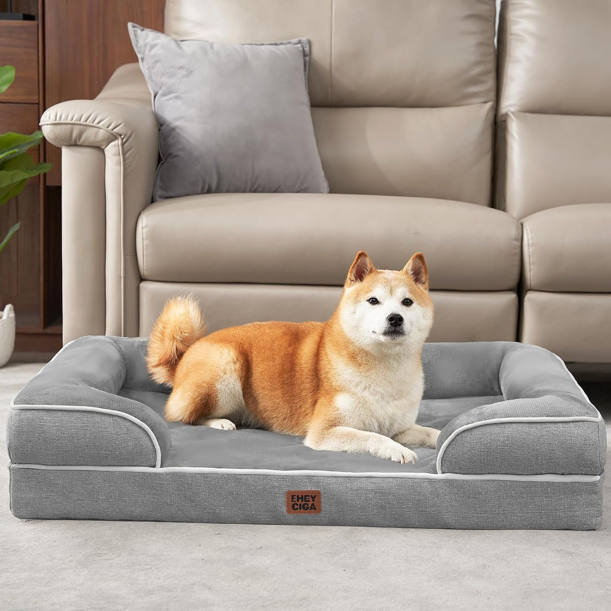 Orthopedic Extra Large Dog Bed, Waterproof Washable XL Pet Bed 44" | Non-Slip Bottom and Egg-Crate Polyurethane Foam Big Dog Couch Bed with Washable Removable Cover, Grey