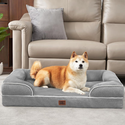 Orthopedic Extra Large Dog Bed, Waterproof Washable XL Pet Bed 44" | Non-Slip Bottom and Egg-Crate Polyurethane Foam Big Dog Couch Bed with Washable Removable Cover, Grey