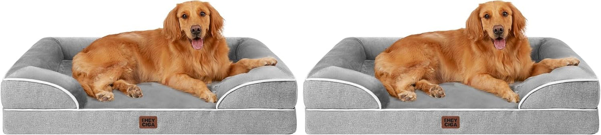 Orthopedic Extra Large Dog Bed, Waterproof Washable XL Pet Bed 44" | Non-Slip Bottom and Egg-Crate Polyurethane Foam Big Dog Couch Bed with Washable Removable Cover, Grey