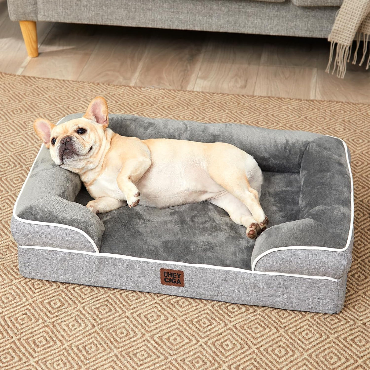 Orthopedic Extra Large Dog Bed, Waterproof Washable XL Pet Bed 44" | Non-Slip Bottom and Egg-Crate Polyurethane Foam Big Dog Couch Bed with Washable Removable Cover, Grey