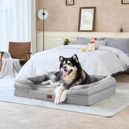Orthopedic Extra Large Dog Bed, Waterproof Washable XL Pet Bed 44" | Non-Slip Bottom and Egg-Crate Polyurethane Foam Big Dog Couch Bed with Washable Removable Cover, Grey