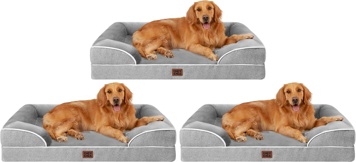 Orthopedic Extra Large Dog Bed, Waterproof Washable XL Pet Bed 44" | Non-Slip Bottom and Egg-Crate Polyurethane Foam Big Dog Couch Bed with Washable Removable Cover, Grey