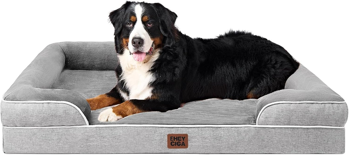 Orthopedic Extra Large Dog Bed, Waterproof Washable XL Pet Bed 44" | Non-Slip Bottom and Egg-Crate Polyurethane Foam Big Dog Couch Bed with Washable Removable Cover, Grey