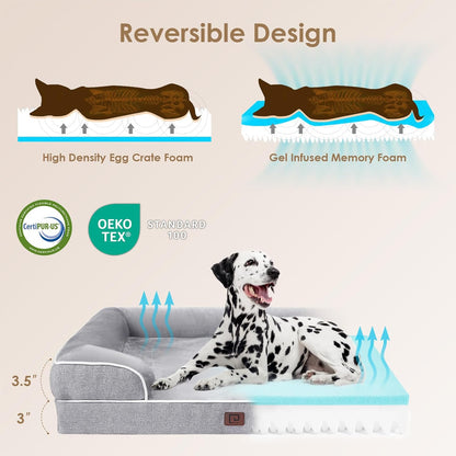 Orthopedic Extra Large Dog Bed, Waterproof Washable XL Pet Bed 44" | Non-Slip Bottom and Egg-Crate Polyurethane Foam Big Dog Couch Bed with Washable Removable Cover, Grey