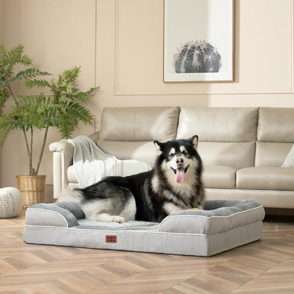 Orthopedic Extra Large Dog Bed, Waterproof Washable XL Pet Bed 44" | Non-Slip Bottom and Egg-Crate Polyurethane Foam Big Dog Couch Bed with Washable Removable Cover, Grey