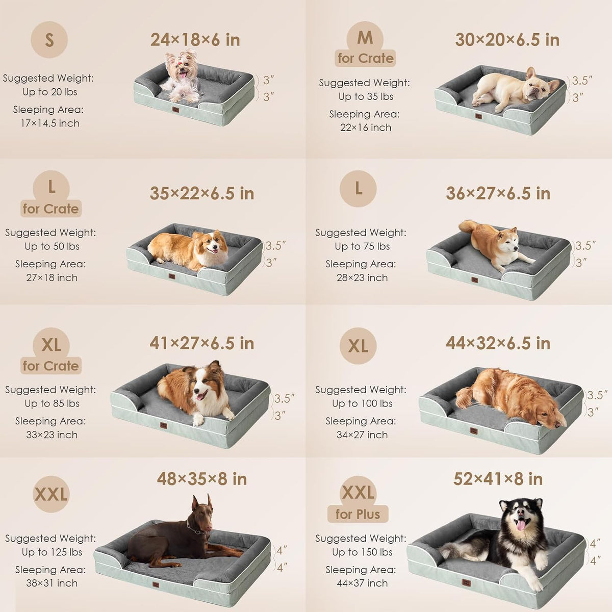 Orthopedic Extra Large Dog Bed, Waterproof Washable XL Pet Bed 44" | Non-Slip Bottom and Egg-Crate Polyurethane Foam Big Dog Couch Bed with Washable Removable Cover, Grey