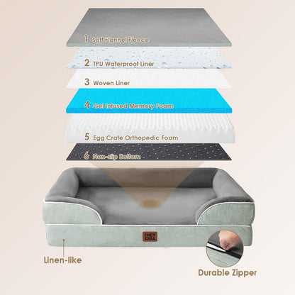 Orthopedic Extra Large Dog Bed, Waterproof Washable XL Pet Bed 44" | Non-Slip Bottom and Egg-Crate Polyurethane Foam Big Dog Couch Bed with Washable Removable Cover, Grey