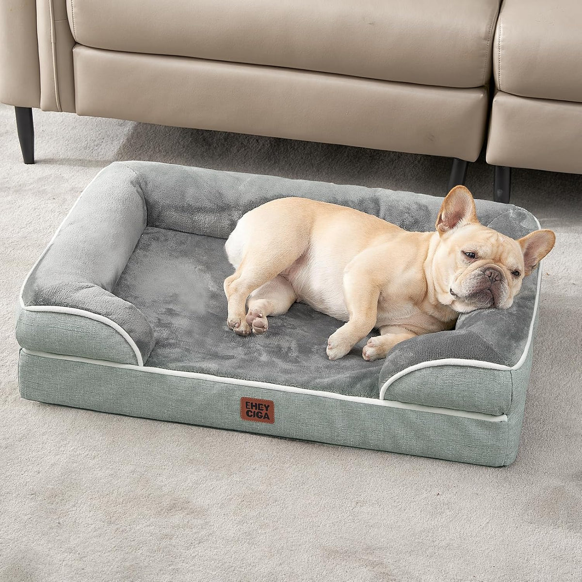 Orthopedic Extra Large Dog Bed, Waterproof Washable XL Pet Bed 44" | Non-Slip Bottom and Egg-Crate Polyurethane Foam Big Dog Couch Bed with Washable Removable Cover, Grey