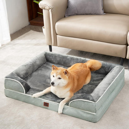 Orthopedic Extra Large Dog Bed, Waterproof Washable XL Pet Bed 44" | Non-Slip Bottom and Egg-Crate Polyurethane Foam Big Dog Couch Bed with Washable Removable Cover, Grey