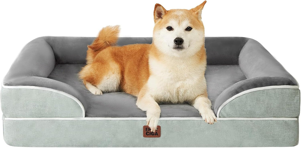 Orthopedic Extra Large Dog Bed, Waterproof Washable XL Pet Bed 44" | Non-Slip Bottom and Egg-Crate Polyurethane Foam Big Dog Couch Bed with Washable Removable Cover, Grey