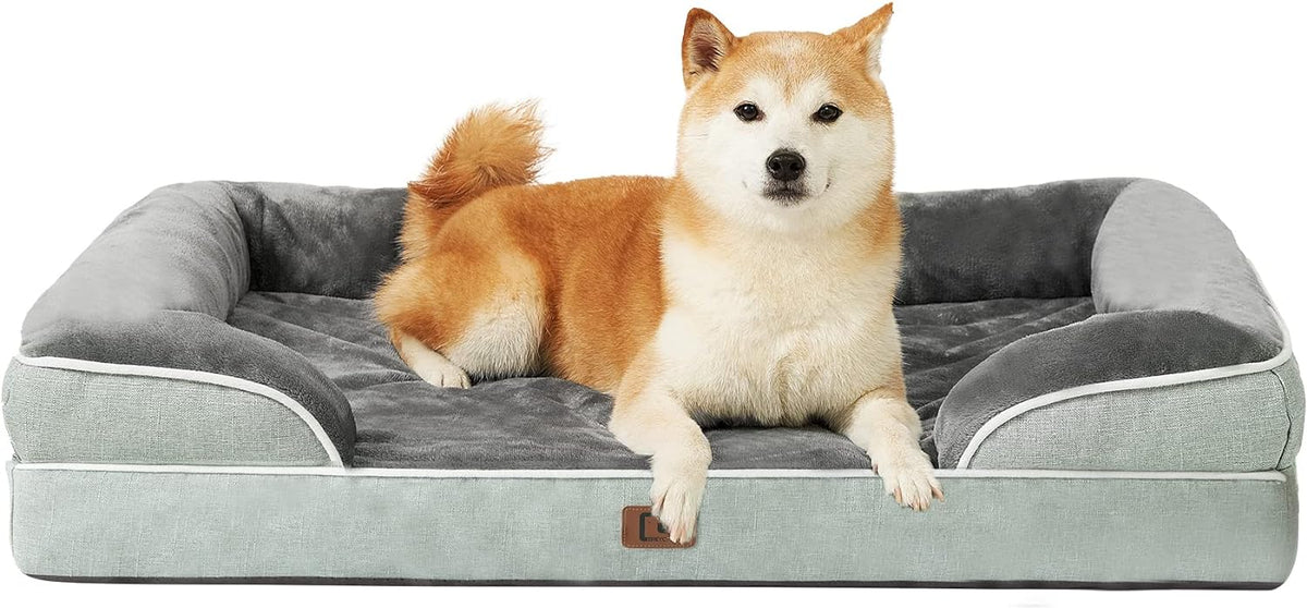 Orthopedic Extra Large Dog Bed, Waterproof Washable XL Pet Bed 44" | Non-Slip Bottom and Egg-Crate Polyurethane Foam Big Dog Couch Bed with Washable Removable Cover, Grey