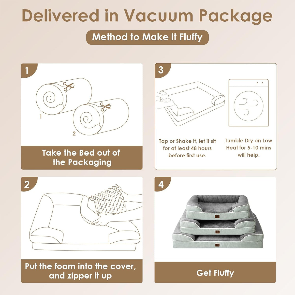 Orthopedic Extra Large Dog Bed, Waterproof Washable XL Pet Bed 44" | Non-Slip Bottom and Egg-Crate Polyurethane Foam Big Dog Couch Bed with Washable Removable Cover, Grey
