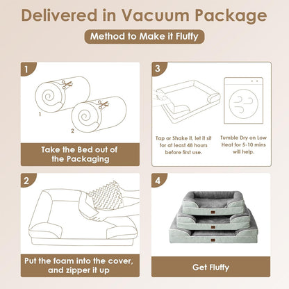 Orthopedic Extra Large Dog Bed, Waterproof Washable XL Pet Bed 44" | Non-Slip Bottom and Egg-Crate Polyurethane Foam Big Dog Couch Bed with Washable Removable Cover, Grey