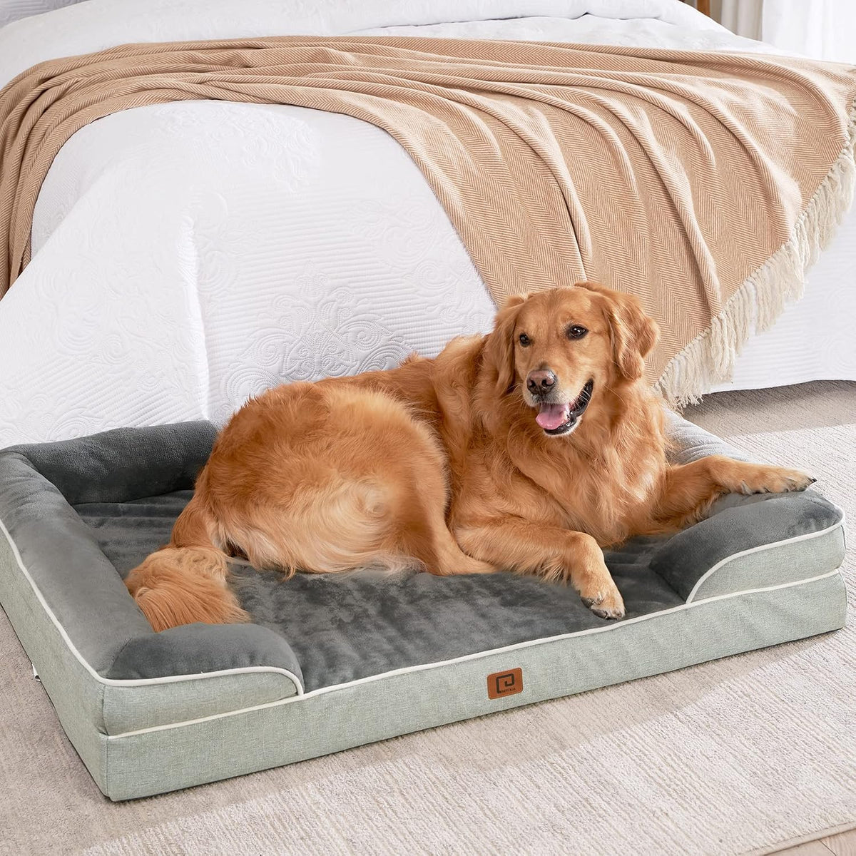 Orthopedic Extra Large Dog Bed, Waterproof Washable XL Pet Bed 44" | Non-Slip Bottom and Egg-Crate Polyurethane Foam Big Dog Couch Bed with Washable Removable Cover, Grey