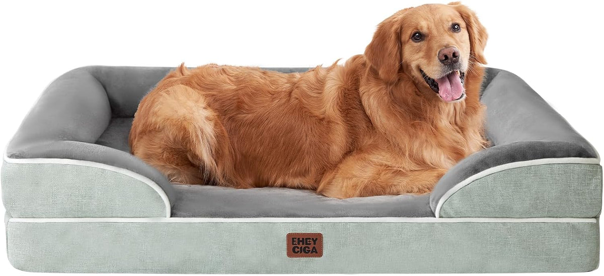 Orthopedic Extra Large Dog Bed, Waterproof Washable XL Pet Bed 44" | Non-Slip Bottom and Egg-Crate Polyurethane Foam Big Dog Couch Bed with Washable Removable Cover, Grey
