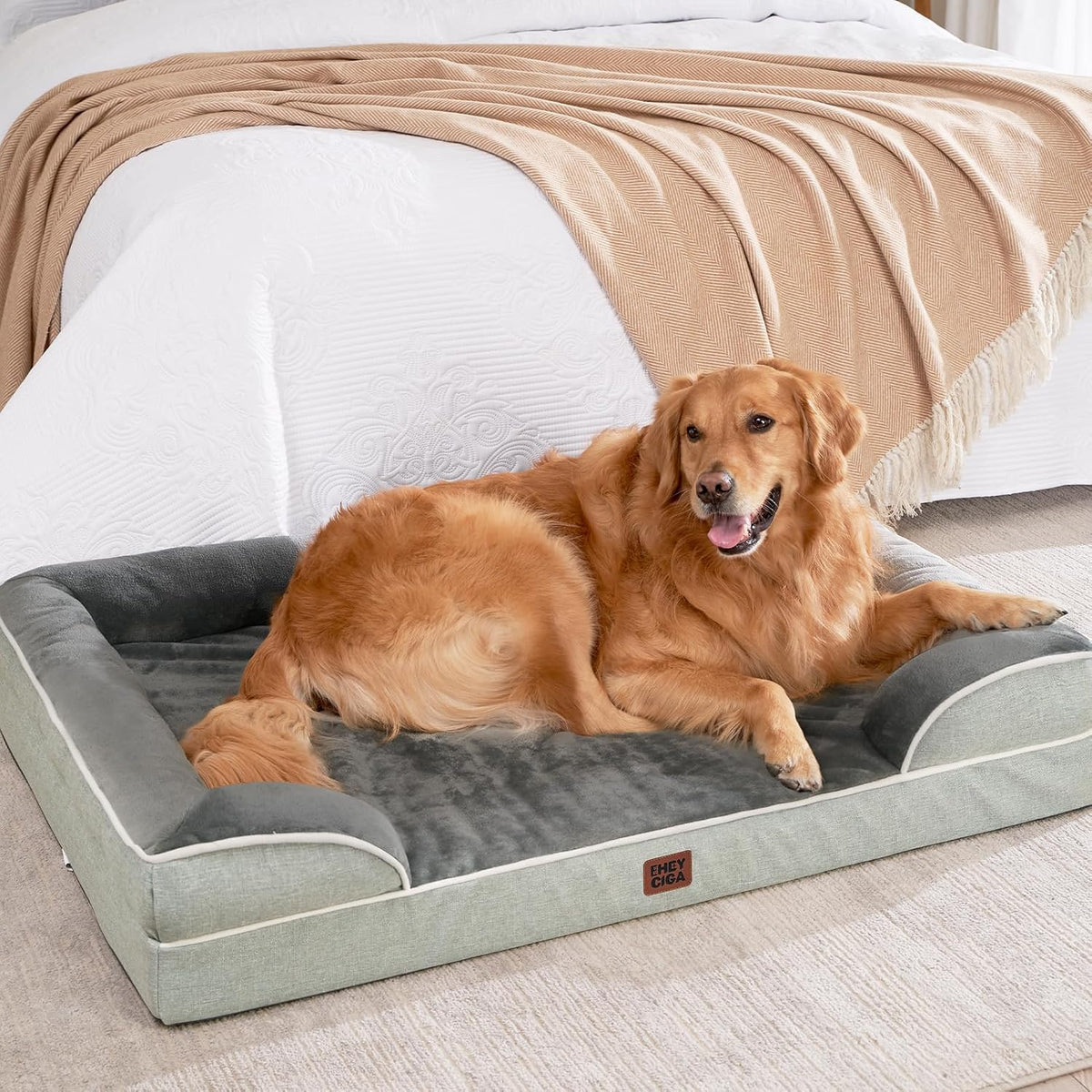 Orthopedic Extra Large Dog Bed, Waterproof Washable XL Pet Bed 44" | Non-Slip Bottom and Egg-Crate Polyurethane Foam Big Dog Couch Bed with Washable Removable Cover, Grey