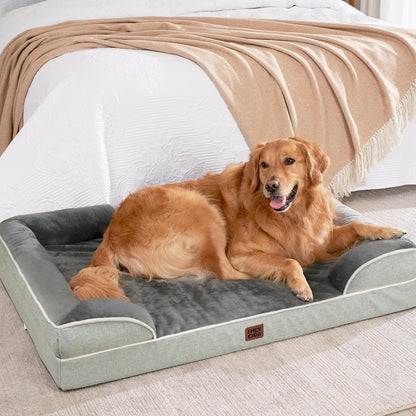 Orthopedic Extra Large Dog Bed, Waterproof Washable XL Pet Bed 44" | Non-Slip Bottom and Egg-Crate Polyurethane Foam Big Dog Couch Bed with Washable Removable Cover, Grey
