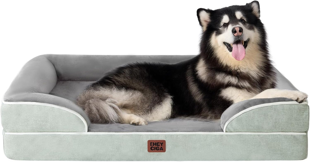 Orthopedic Extra Large Dog Bed, Waterproof Washable XL Pet Bed 44" | Non-Slip Bottom and Egg-Crate Polyurethane Foam Big Dog Couch Bed with Washable Removable Cover, Grey
