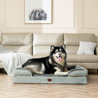 Orthopedic Extra Large Dog Bed, Waterproof Washable XL Pet Bed 44" | Non-Slip Bottom and Egg-Crate Polyurethane Foam Big Dog Couch Bed with Washable Removable Cover, Grey