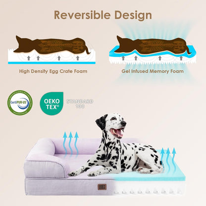 Orthopedic Extra Large Dog Bed, Waterproof Washable XL Pet Bed 44" | Non-Slip Bottom and Egg-Crate Polyurethane Foam Big Dog Couch Bed with Washable Removable Cover, Grey
