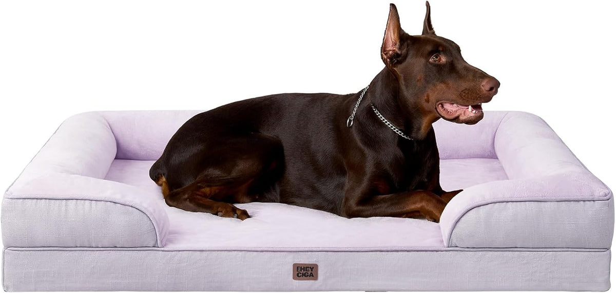 Orthopedic Extra Large Dog Bed, Waterproof Washable XL Pet Bed 44" | Non-Slip Bottom and Egg-Crate Polyurethane Foam Big Dog Couch Bed with Washable Removable Cover, Grey