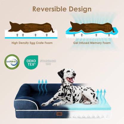 Orthopedic Extra Large Dog Bed, Waterproof Washable XL Pet Bed 44" | Non-Slip Bottom and Egg-Crate Polyurethane Foam Big Dog Couch Bed with Washable Removable Cover, Grey