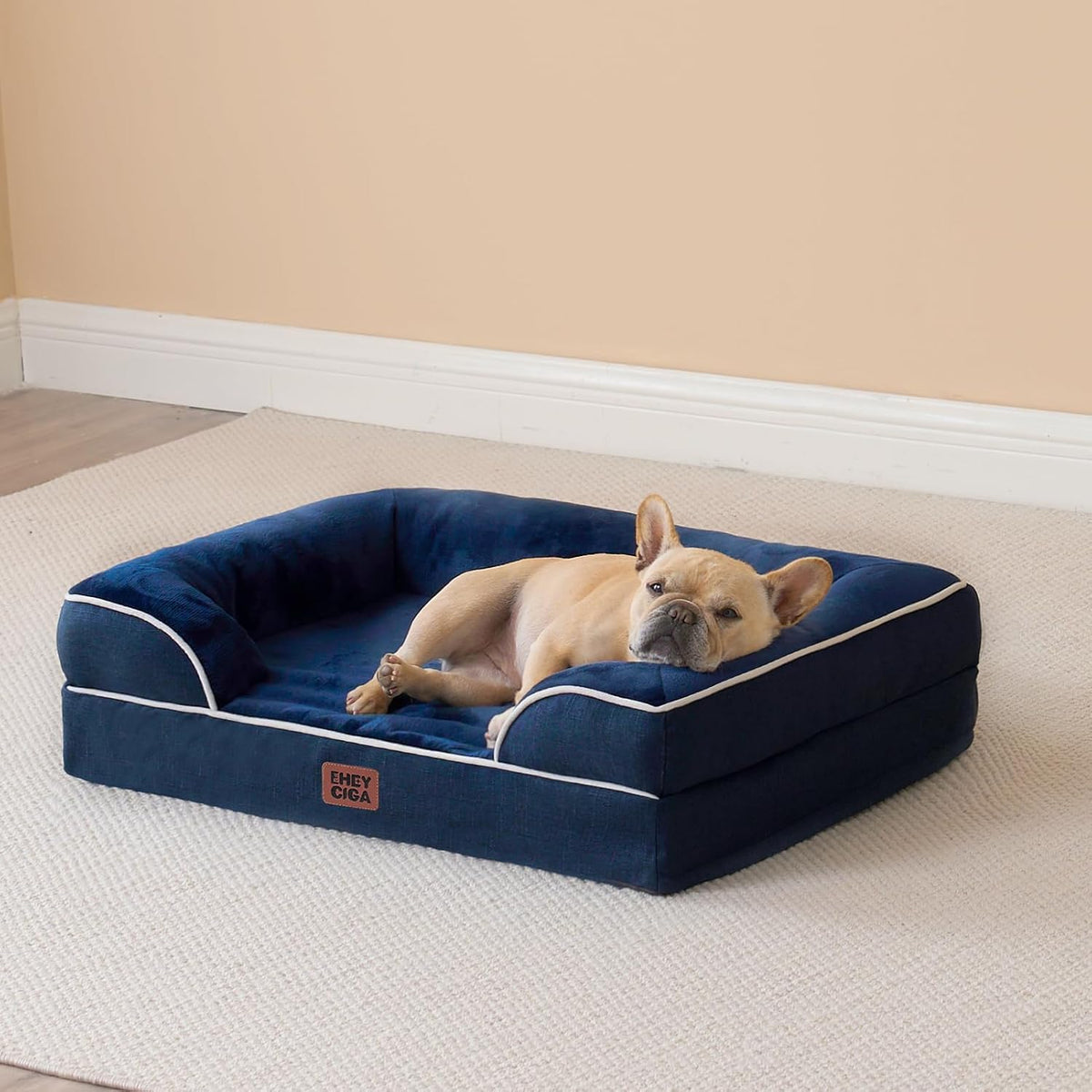 Orthopedic Extra Large Dog Bed, Waterproof Washable XL Pet Bed 44" | Non-Slip Bottom and Egg-Crate Polyurethane Foam Big Dog Couch Bed with Washable Removable Cover, Grey